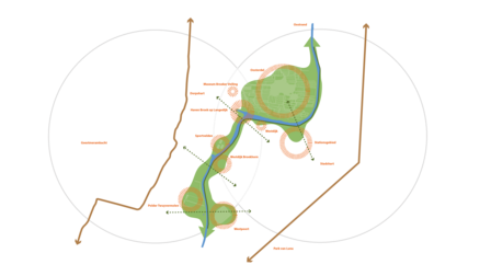 Overzicht van Kanaalpark (in het groen). Het is centraal gelegen langs het kanaal Alkmaar Omval – Kolhorn, in het hart van Dijk en Waard.